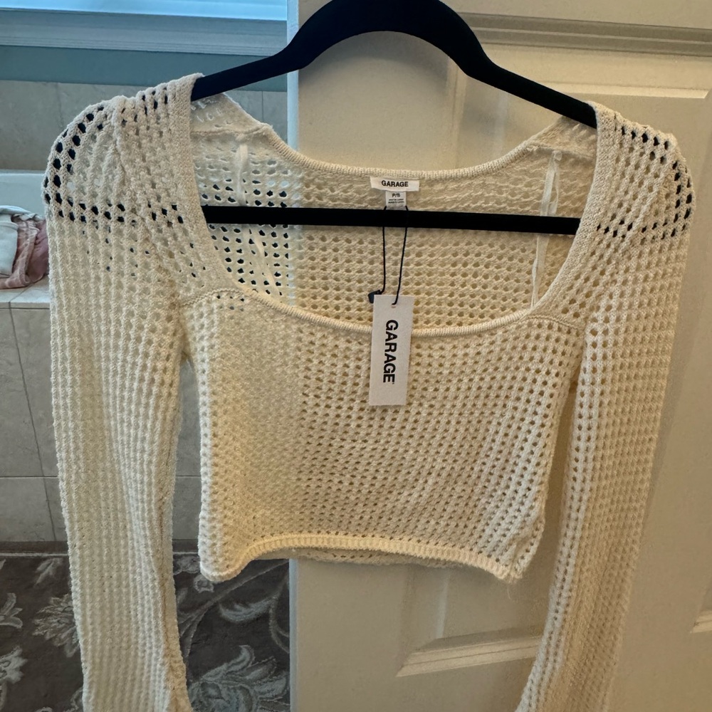 Garage Cream Long Sleeve Fitted Crop Blouse